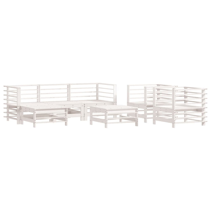 Set Mobilier De Grădină, 7 Piese, Alb, Lemn Masiv De Pin