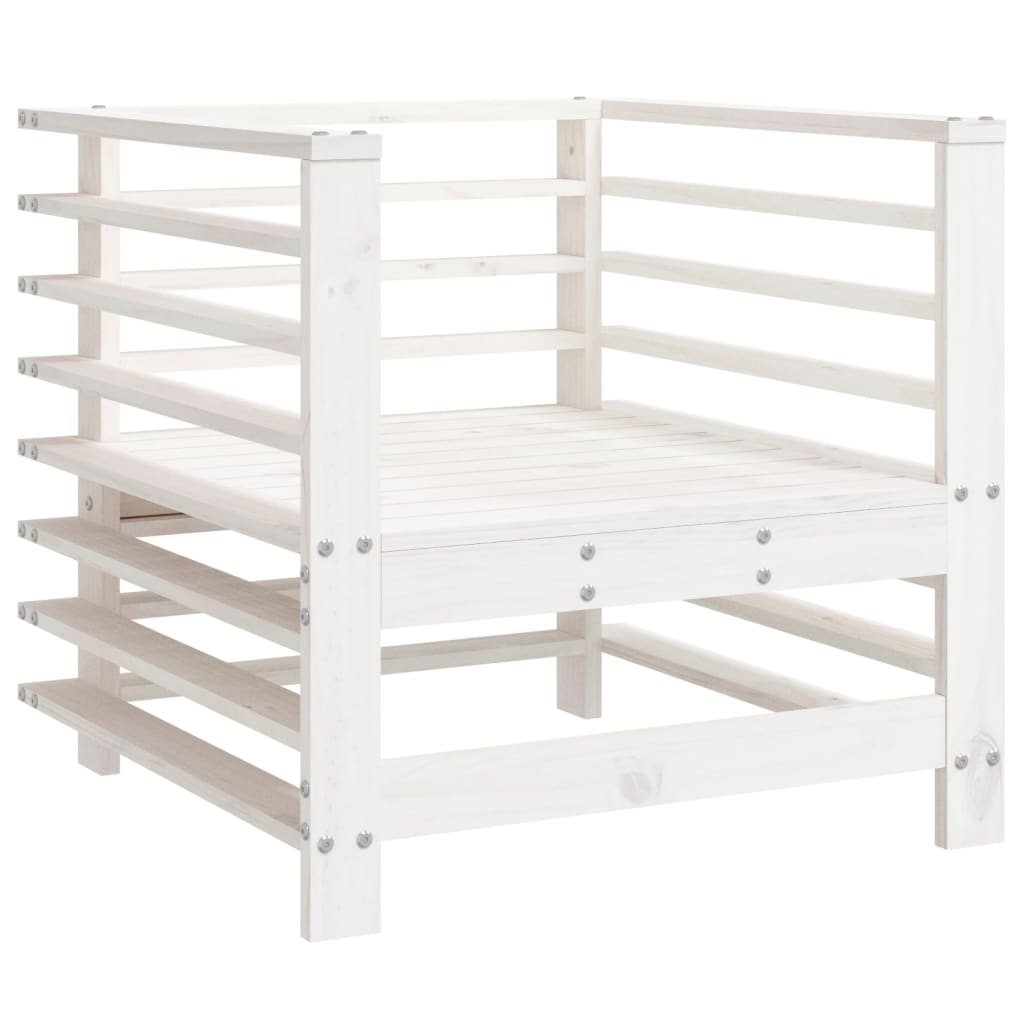 Set Mobilier De Grădină, 7 Piese, Alb, Lemn Masiv De Pin