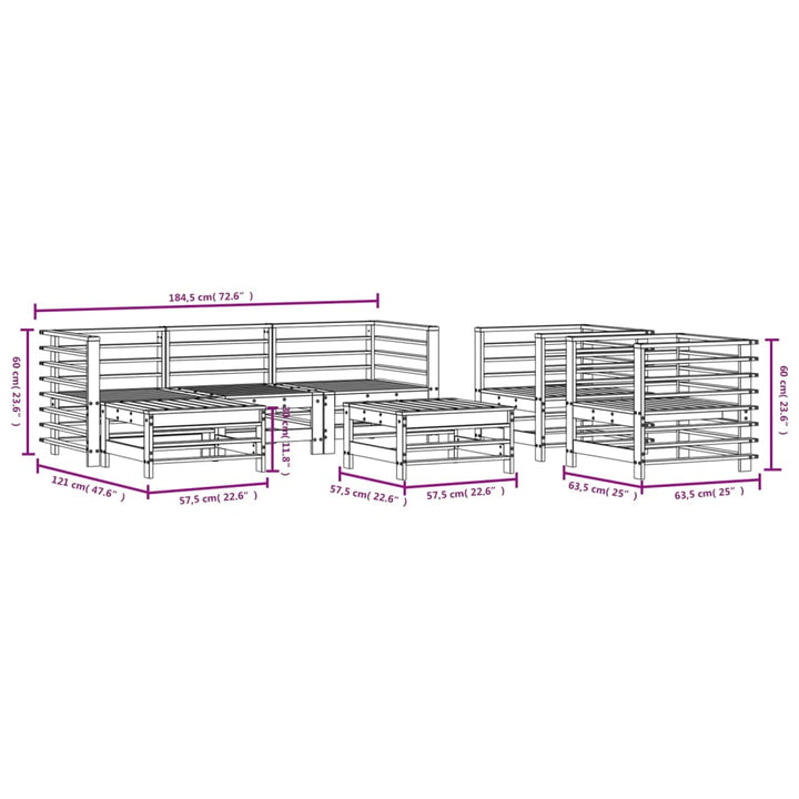 Set Mobilier De Grădină, 7 Piese, Alb, Lemn Masiv De Pin