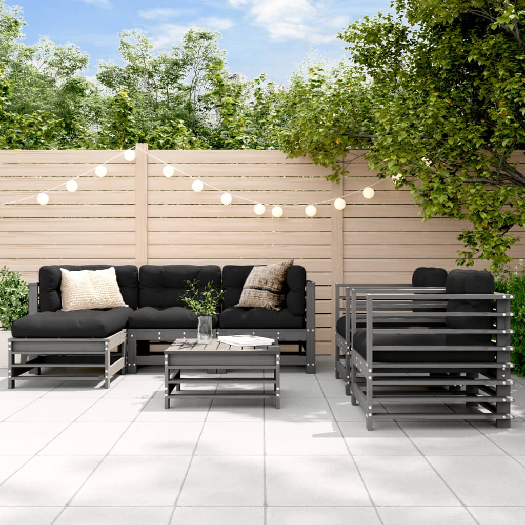 Set Mobilier De Grădină, 7 Piese, Alb, Lemn Masiv De Pin