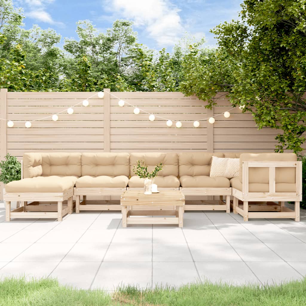 Set Mobilier Relaxare Grădină, 8 Piese, Alb, Lemn Masiv De Pin