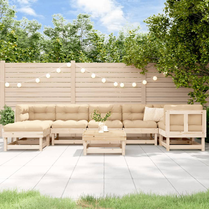 Set Mobilier Relaxare Grădină, 8 Piese, Alb, Lemn Masiv De Pin