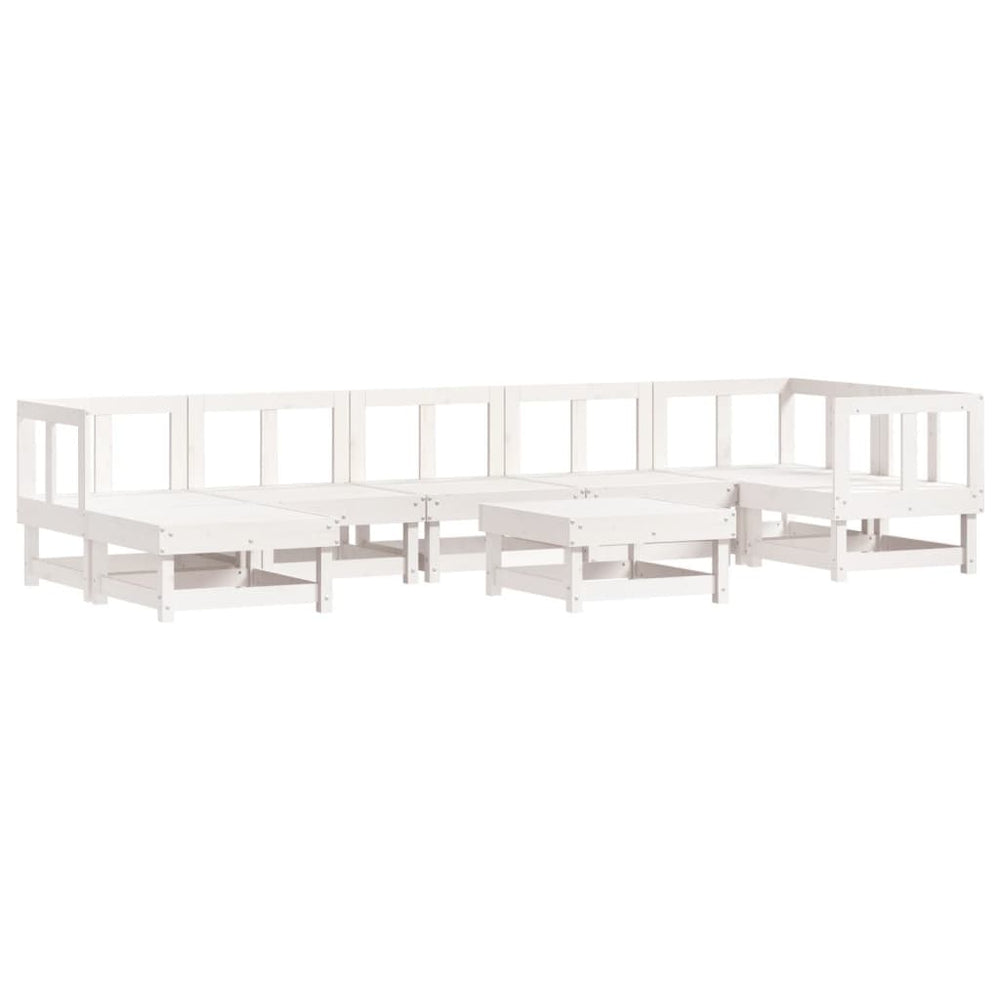 Set Mobilier Relaxare Grădină, 8 Piese, Alb, Lemn Masiv De Pin