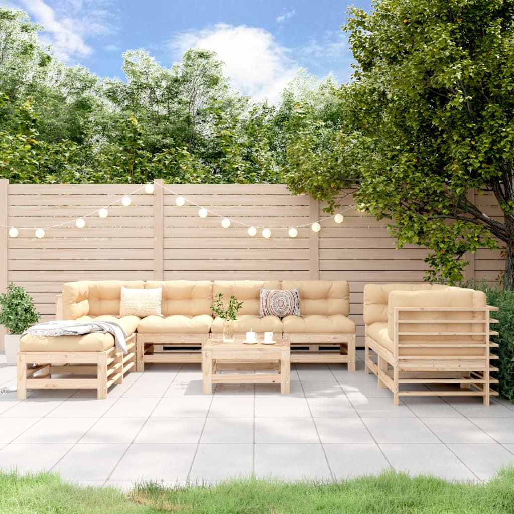 Set Mobilier De Grădină, 9 Piese, Gri, Lemn Masiv De Pin