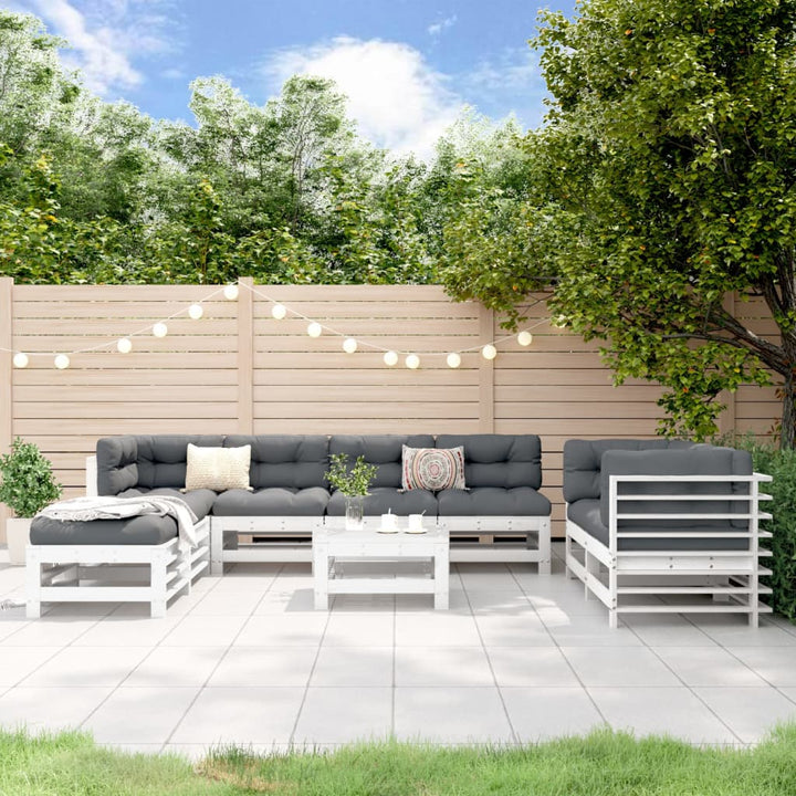 Set Mobilier De Grădină, 9 Piese, Gri, Lemn Masiv De Pin