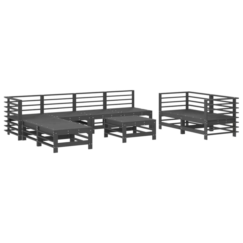 Set Mobilier De Grădină, 9 Piese, Gri, Lemn Masiv De Pin