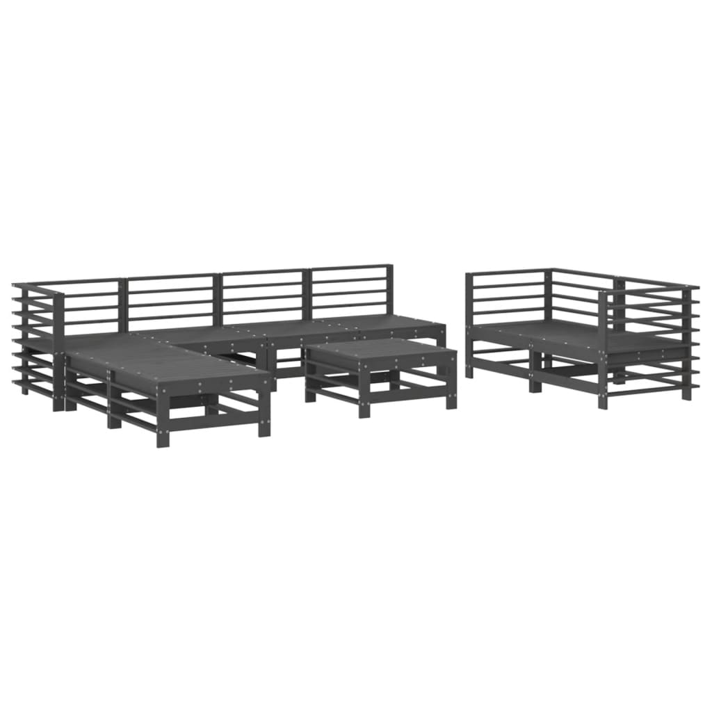 Set Mobilier De Grădină, 9 Piese, Gri, Lemn Masiv De Pin