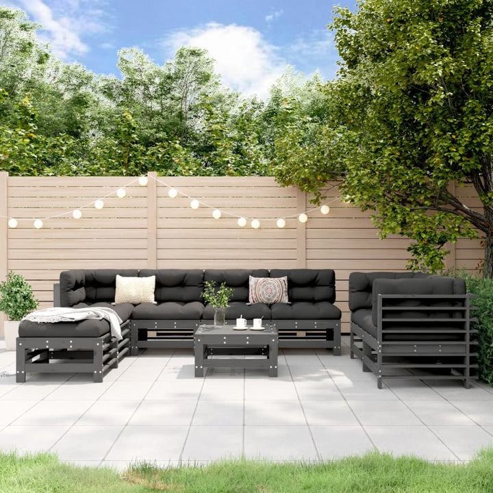 Set Mobilier De Grădină, 9 Piese, Gri, Lemn Masiv De Pin
