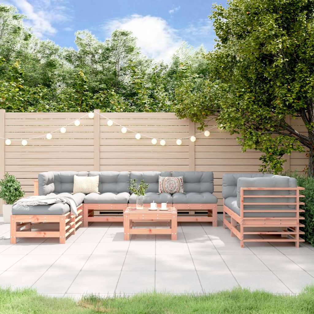 Set Mobilier De Grădină, 9 Piese, Gri, Lemn Masiv De Pin