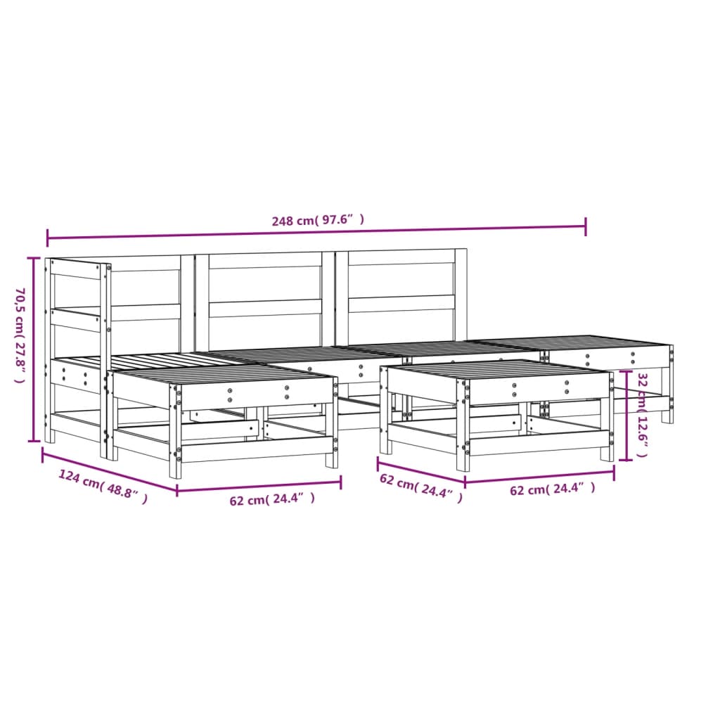 Set Mobilier Relexare De Grădină, 6 Piese, Gri, Lemn Masiv Pin