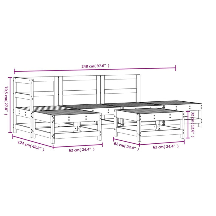 Set Mobilier Relexare De Grădină, 6 Piese, Gri, Lemn Masiv Pin