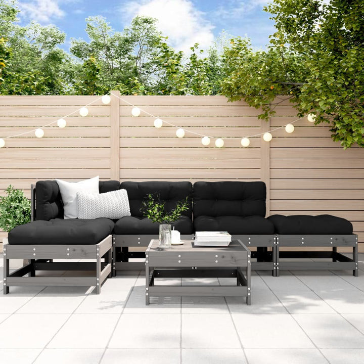 Set Mobilier Relexare De Grădină, 6 Piese, Gri, Lemn Masiv Pin