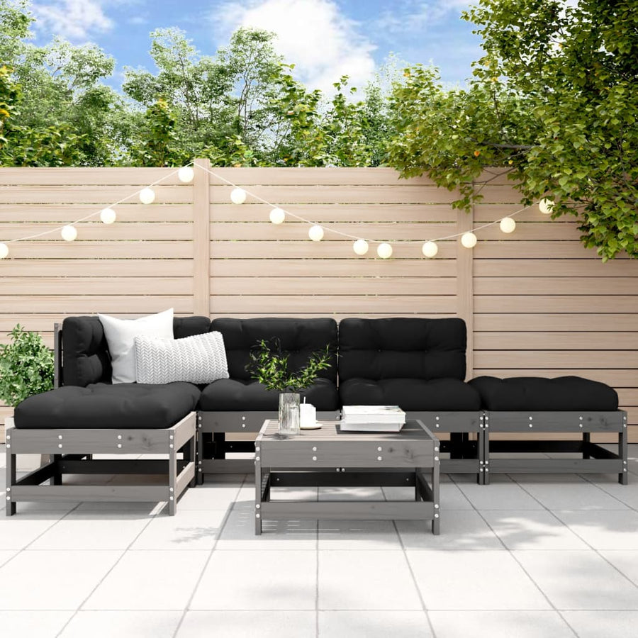 Set Mobilier Relexare De Grădină, 6 Piese, Gri, Lemn Masiv Pin