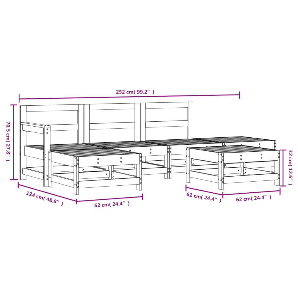 Set Mobilier Relexare De Grădină, 6 Piese, Gri, Lemn Masiv Pin