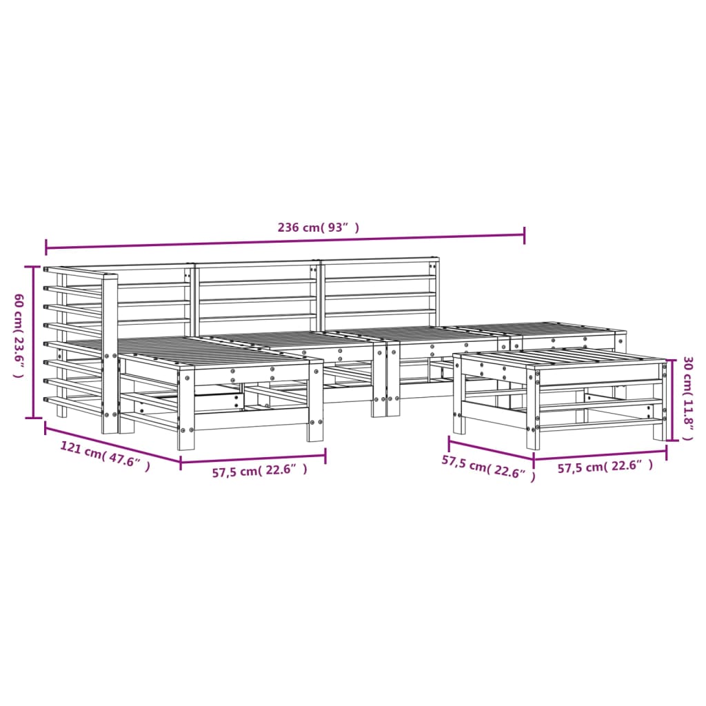Set Mobilier De Grădină, 6 Piese, Alb, Lemn Masiv Pin