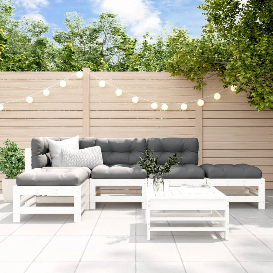 Set Mobilier De Grădină, 6 Piese, Alb, Lemn Masiv Pin