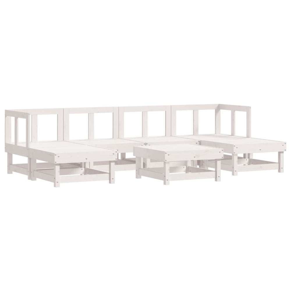 Set Mobilier De Grădină, 7 Piese, Alb, Lemn Masiv De Pin