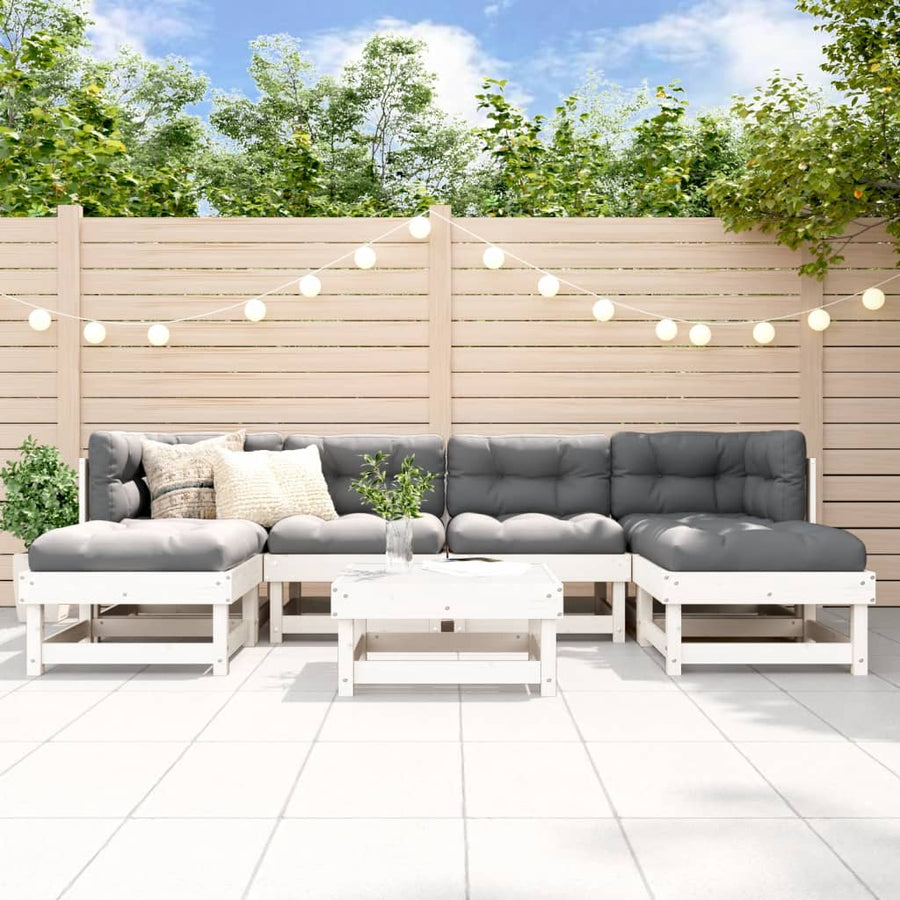 Set Mobilier De Grădină, 7 Piese, Alb, Lemn Masiv De Pin