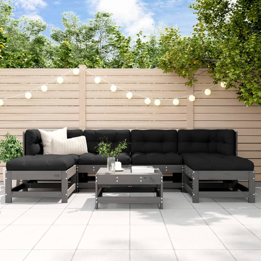 Set Mobilier De Grădină, 7 Piese, Gri, Lemn Masiv De Pin