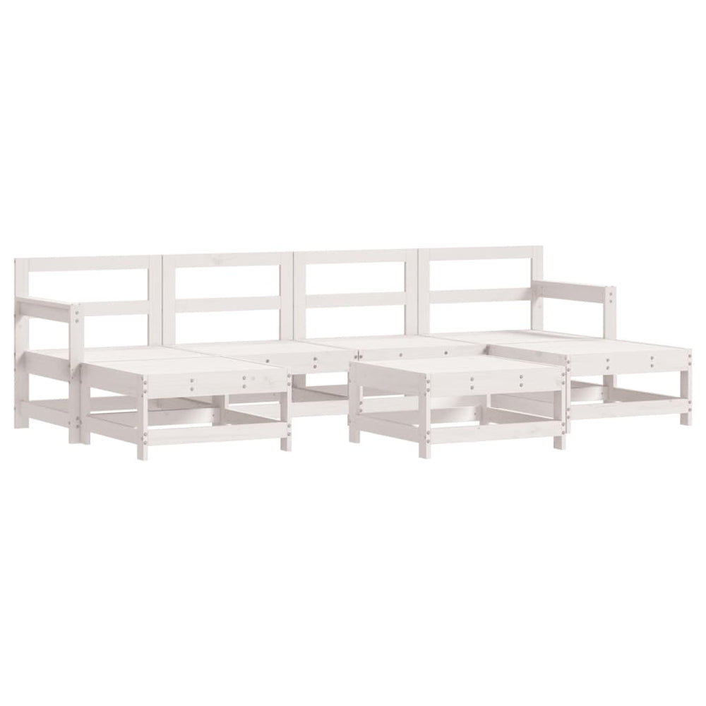 Set Mobilier De Grădină, 7 Piese, Alb, Lemn Masiv De Pin