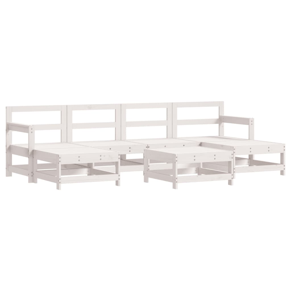 Set Mobilier De Grădină, 7 Piese, Alb, Lemn Masiv De Pin