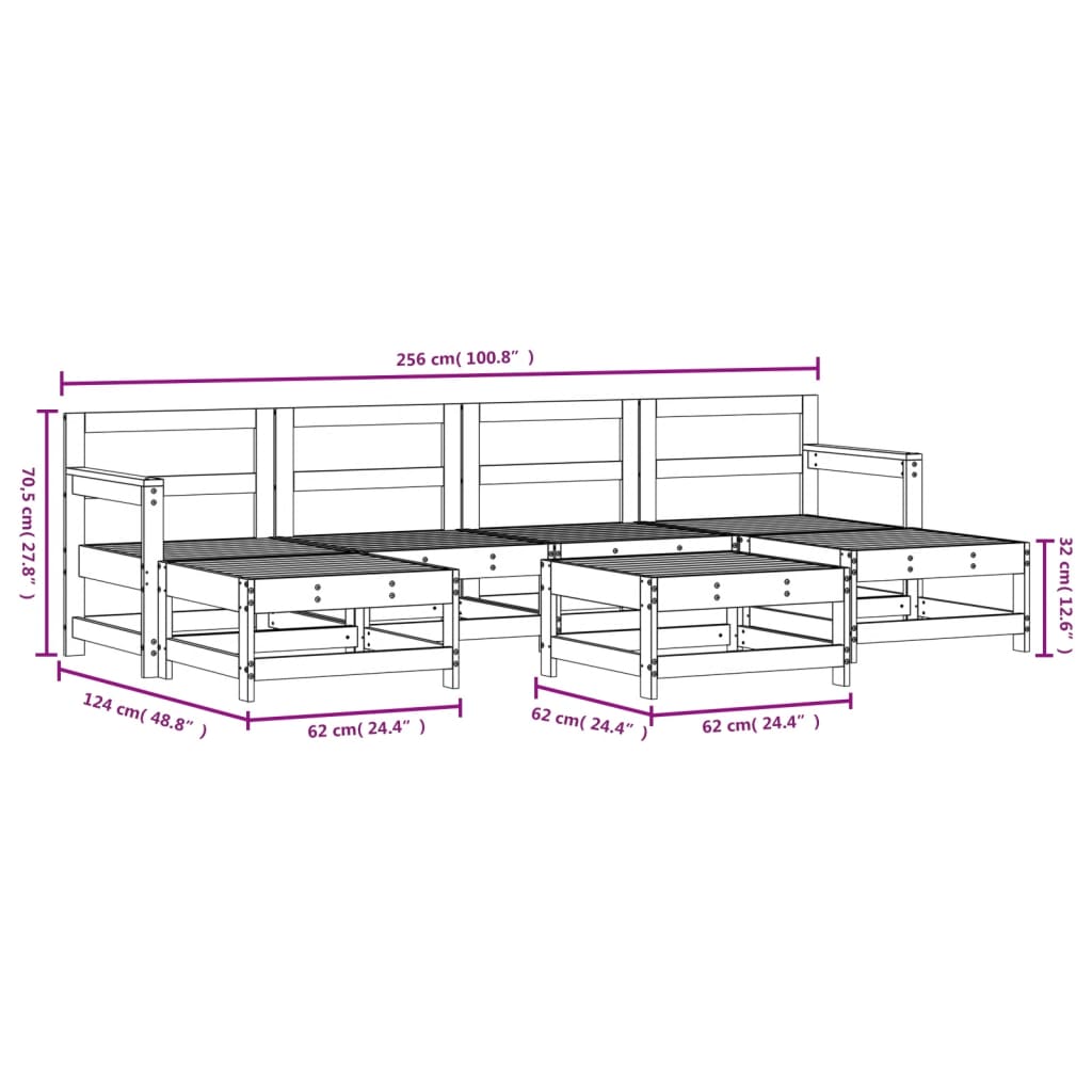 Set Mobilier De Grădină, 7 Piese, Alb, Lemn Masiv De Pin