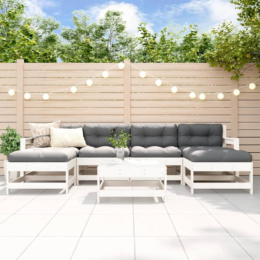Set Mobilier De Grădină, 7 Piese, Alb, Lemn Masiv De Pin
