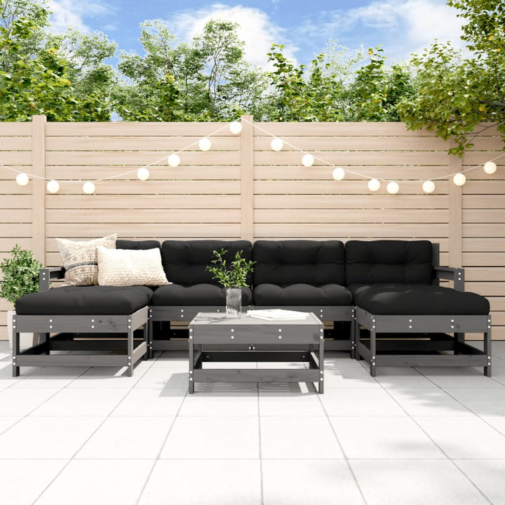 Set Mobilier De Grădină, 7 Piese, Alb, Lemn Masiv De Pin