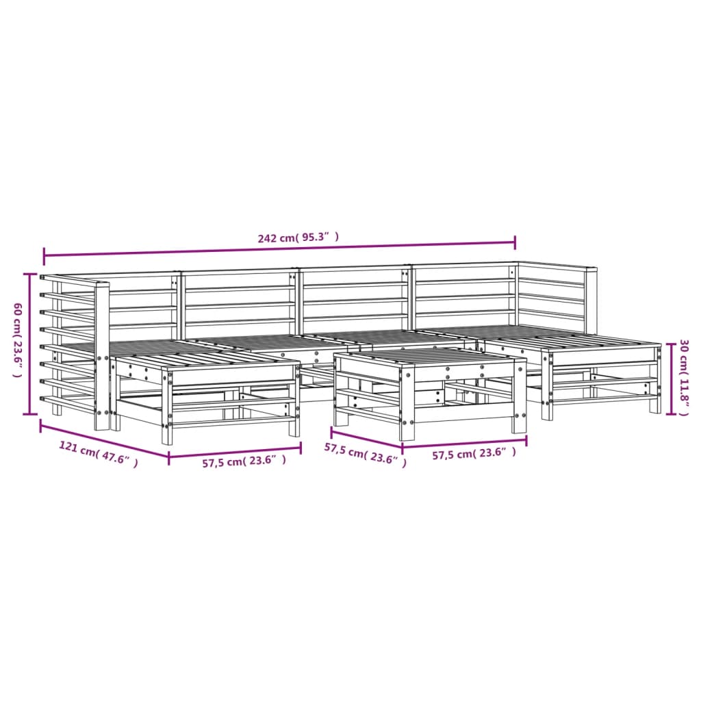 Set Mobilier De Grădină, 7 Piese, , Lemn Masiv De Pin