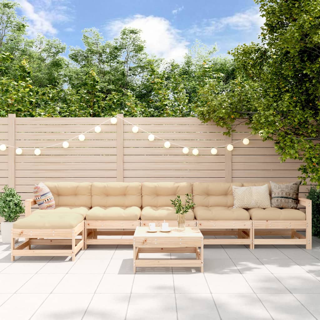 Set Mobilier De Grădină, 7 Piese, Gri, Lemn Masiv De Pin