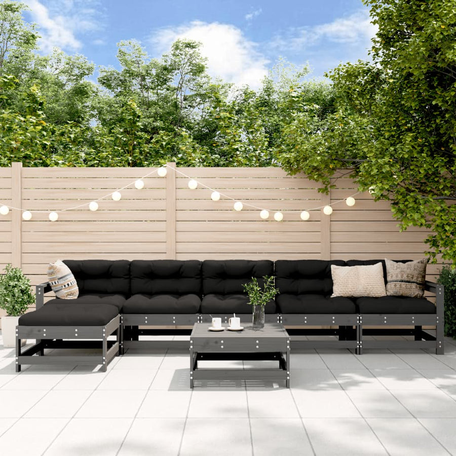 Set Mobilier De Grădină, 7 Piese, Gri, Lemn Masiv De Pin