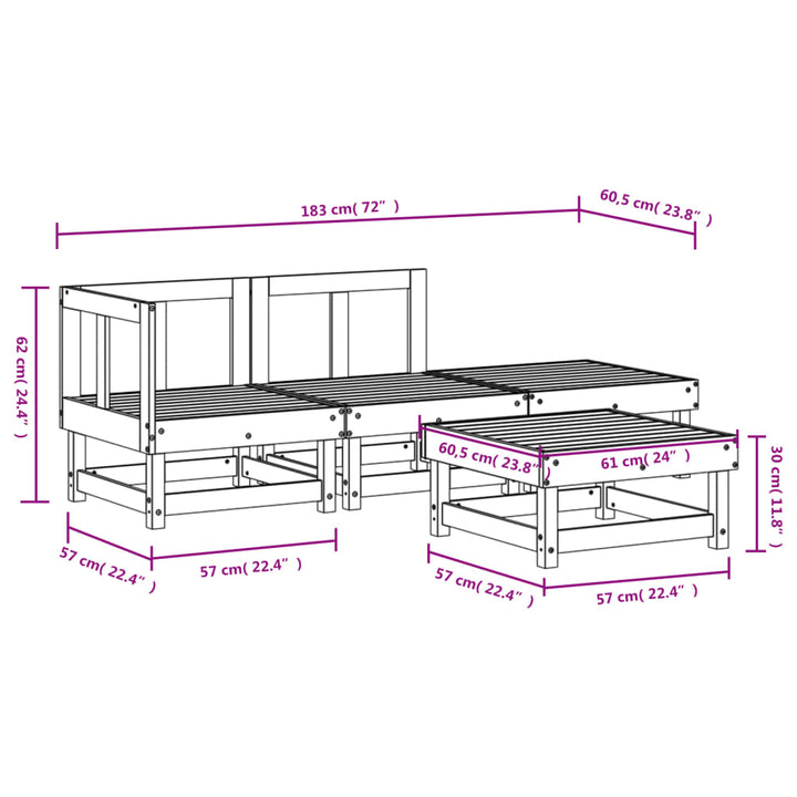 Set Mobilier Relaxare De Grădină, 4 Piese, Lemn De Pin Tratat
