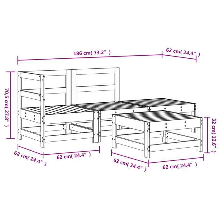 Set Mobilier Relaxare Grădină, 4 Piese, Lemn Masiv Douglas