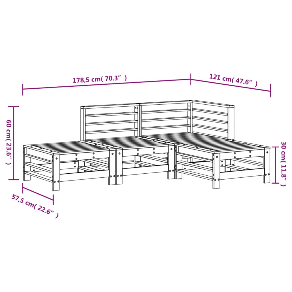 Set Mobilier Relaxare De Grădină, 4 Piese, , Lemn Masiv Pin