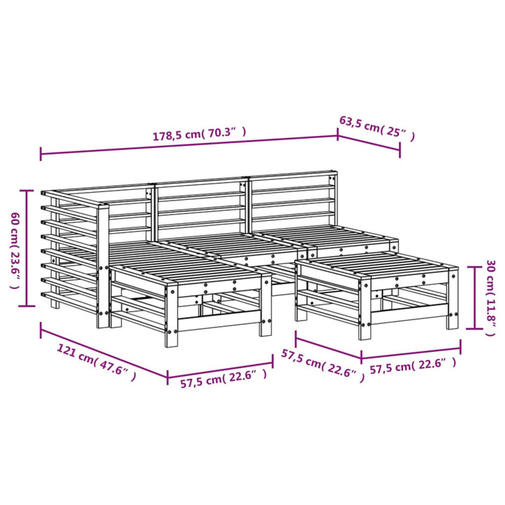 Set Mobilier Relaxare De Grădină 5 Piese Lemn Masiv De Pin