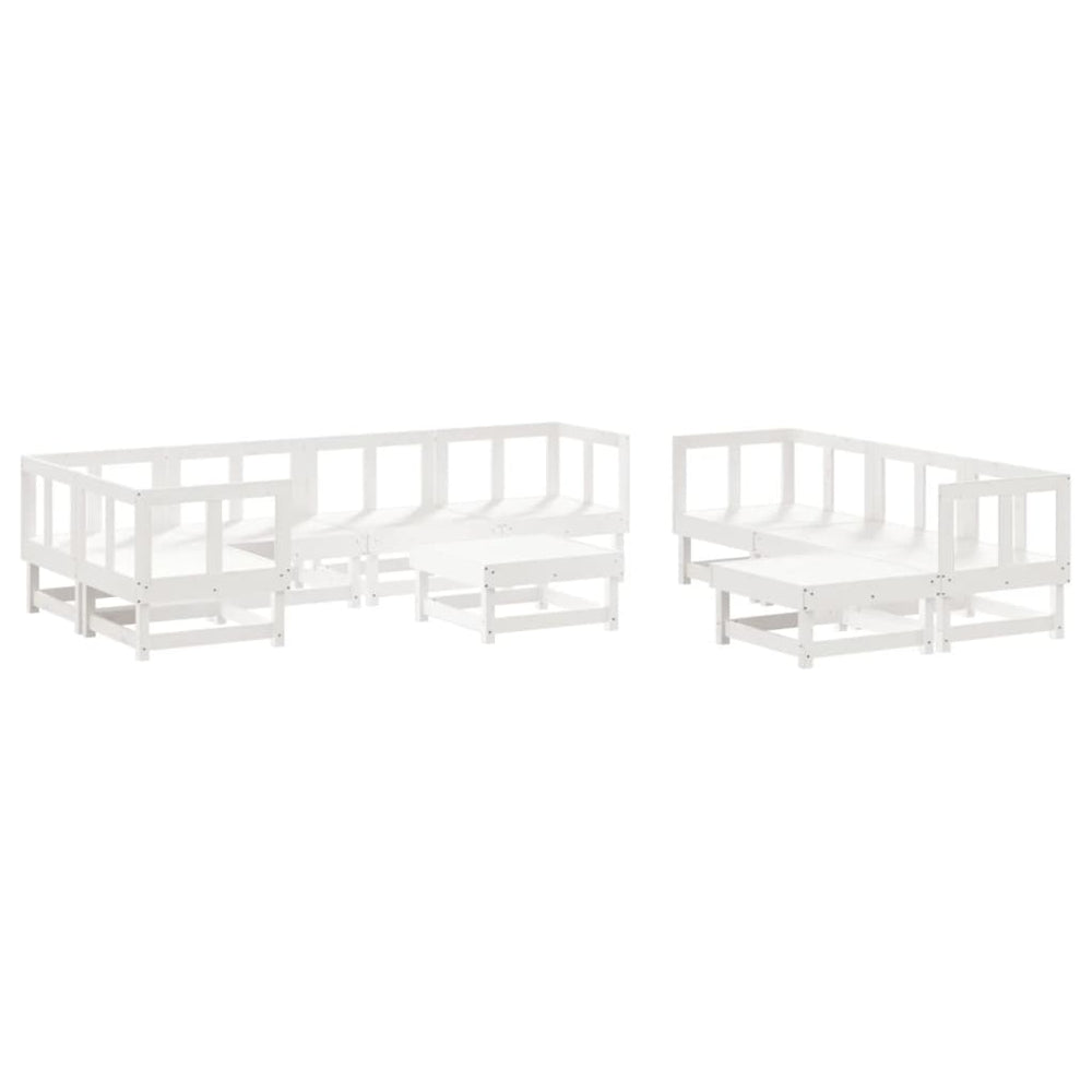 Set Mobilier Relexare Grădină, 10 Piese, Alb, Lemn Masiv De Pin