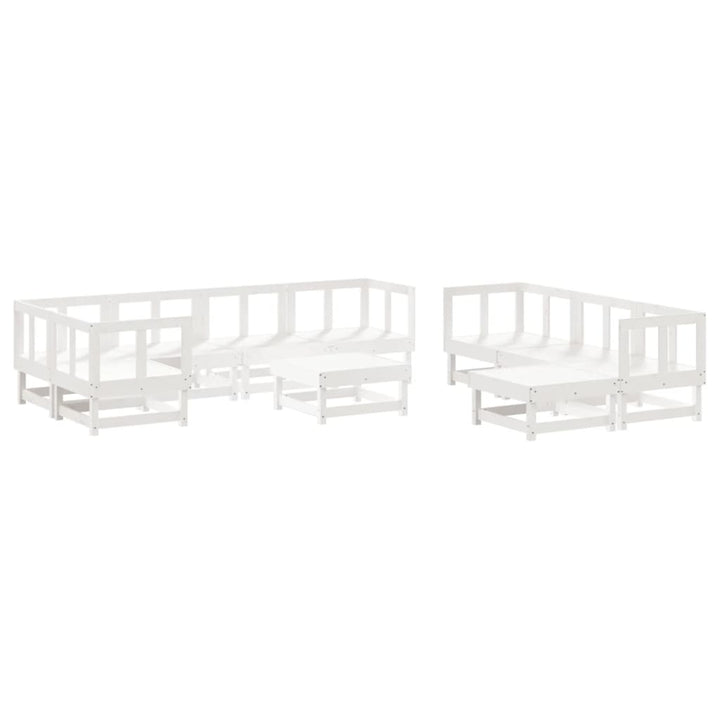 Set Mobilier Relexare Grădină, 10 Piese, Alb, Lemn Masiv De Pin