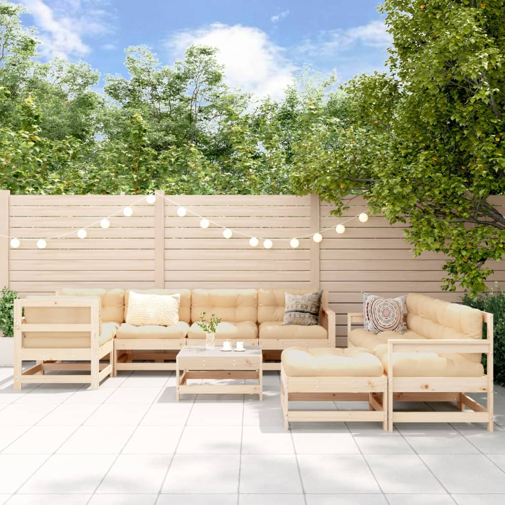 Set Mobilier Relaxare Grădină, 10 Piese, Gri, Lemn Masiv Pin