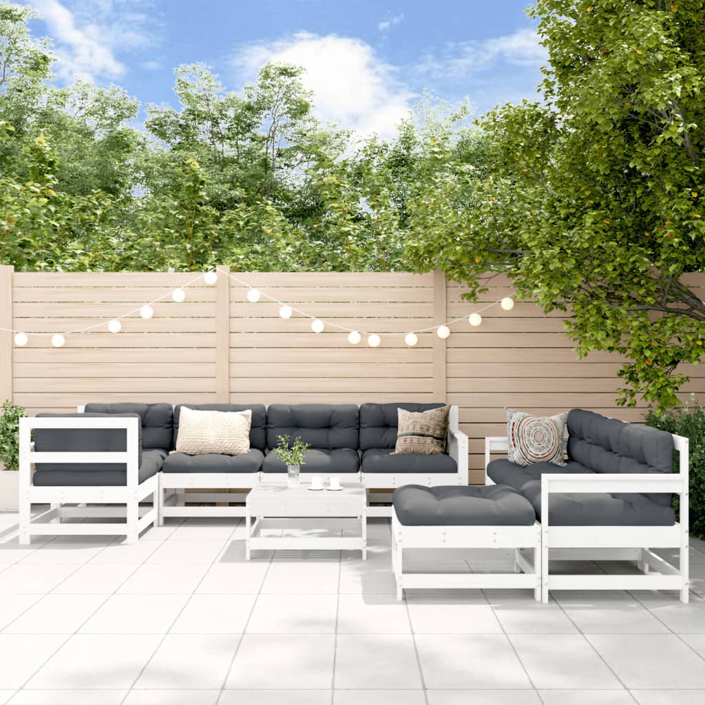 Set Mobilier Relaxare Grădină, 10 Piese, Gri, Lemn Masiv Pin