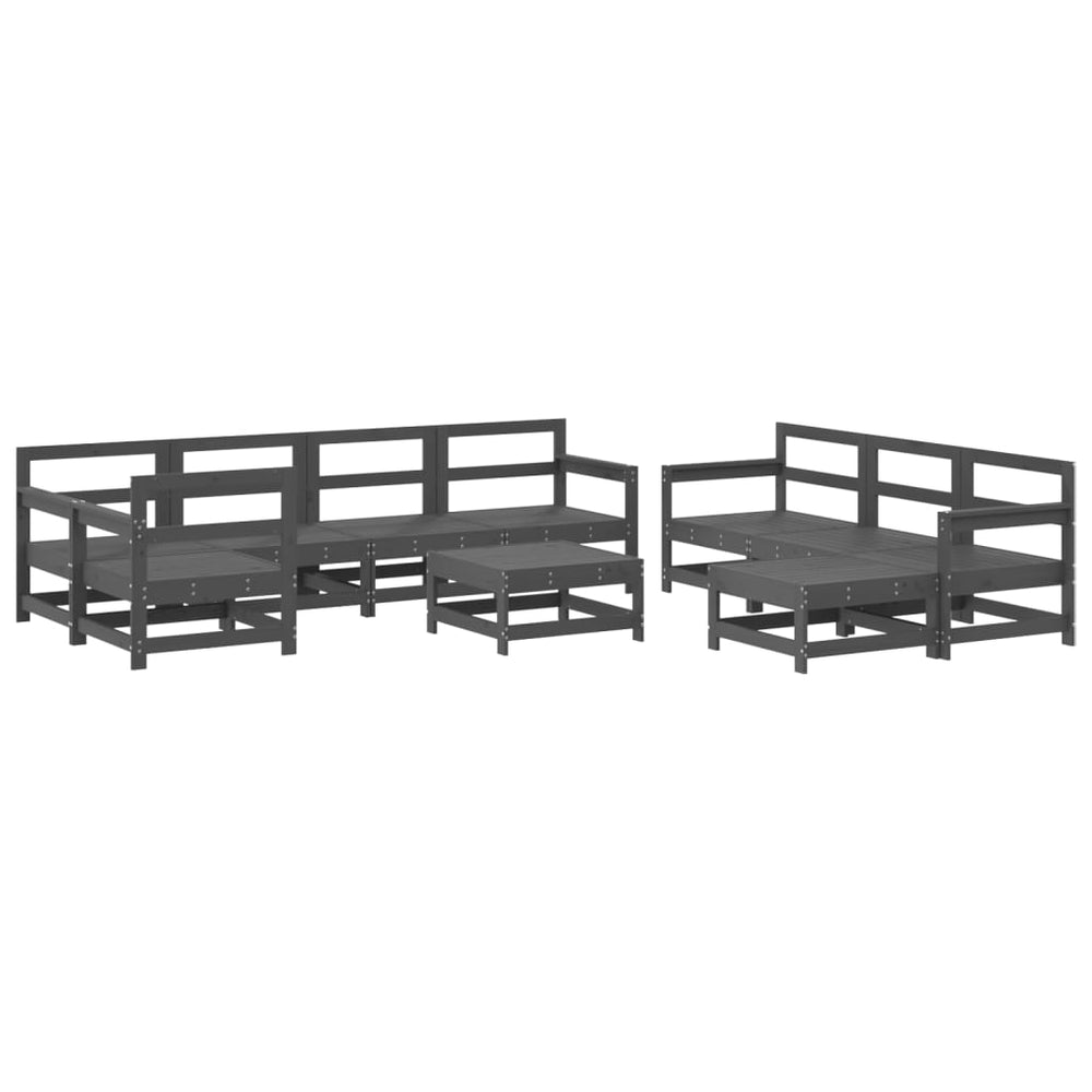 Set Mobilier Relaxare Grădină, 10 Piese, Gri, Lemn Masiv Pin