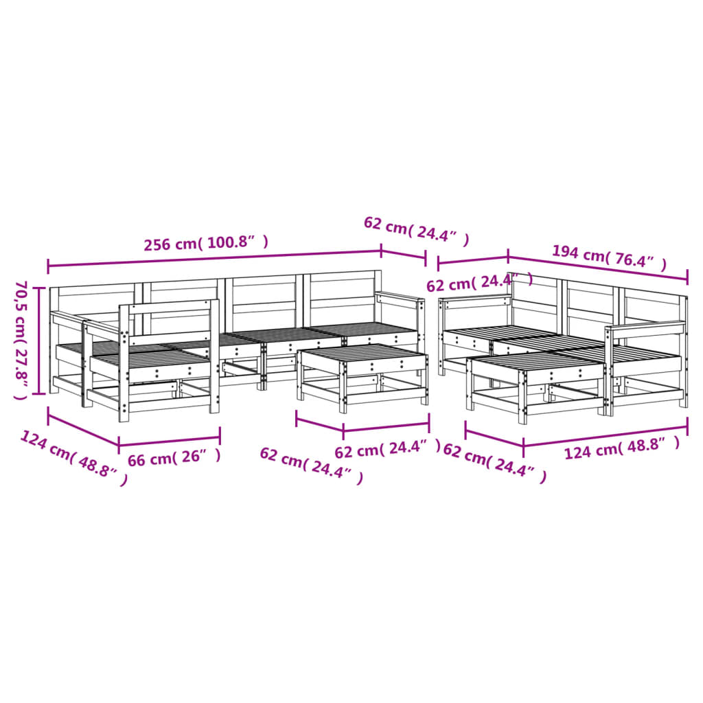 Set Mobilier Relaxare Grădină, 10 Piese, Gri, Lemn Masiv Pin