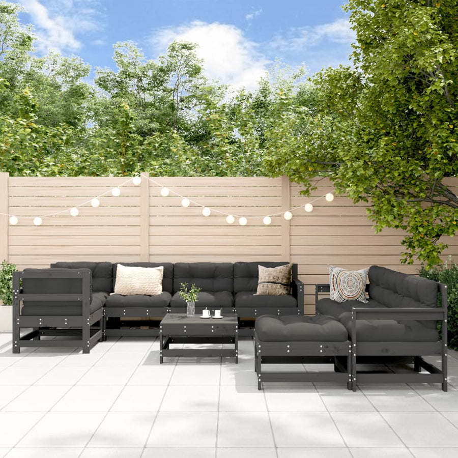 Set Mobilier Relaxare Grădină, 10 Piese, Gri, Lemn Masiv Pin