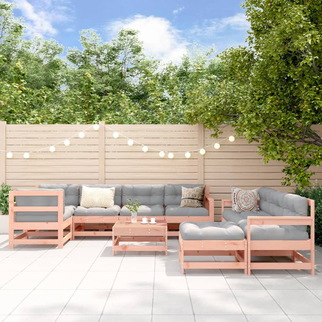 Set Mobilier Relaxare Grădină, 10 Piese, Gri, Lemn Masiv Pin