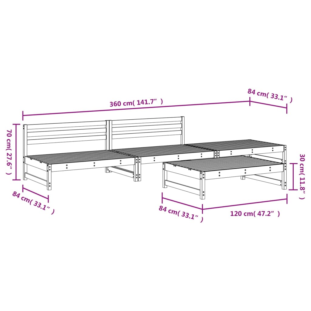 Set Mobilier Relaxare Grădină, 4 Piese, Lemn Masiv Douglas