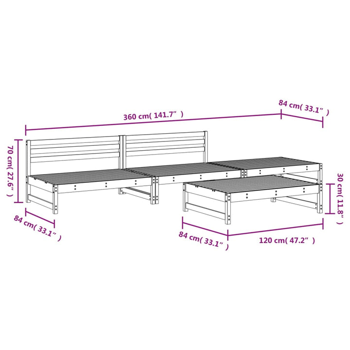Set Mobilier Relaxare Grădină, 4 Piese, Lemn Masiv Douglas