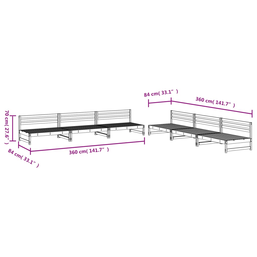 Set Mobilier Relexare Grădină, 6 Piese, , Lemn Masiv Pin
