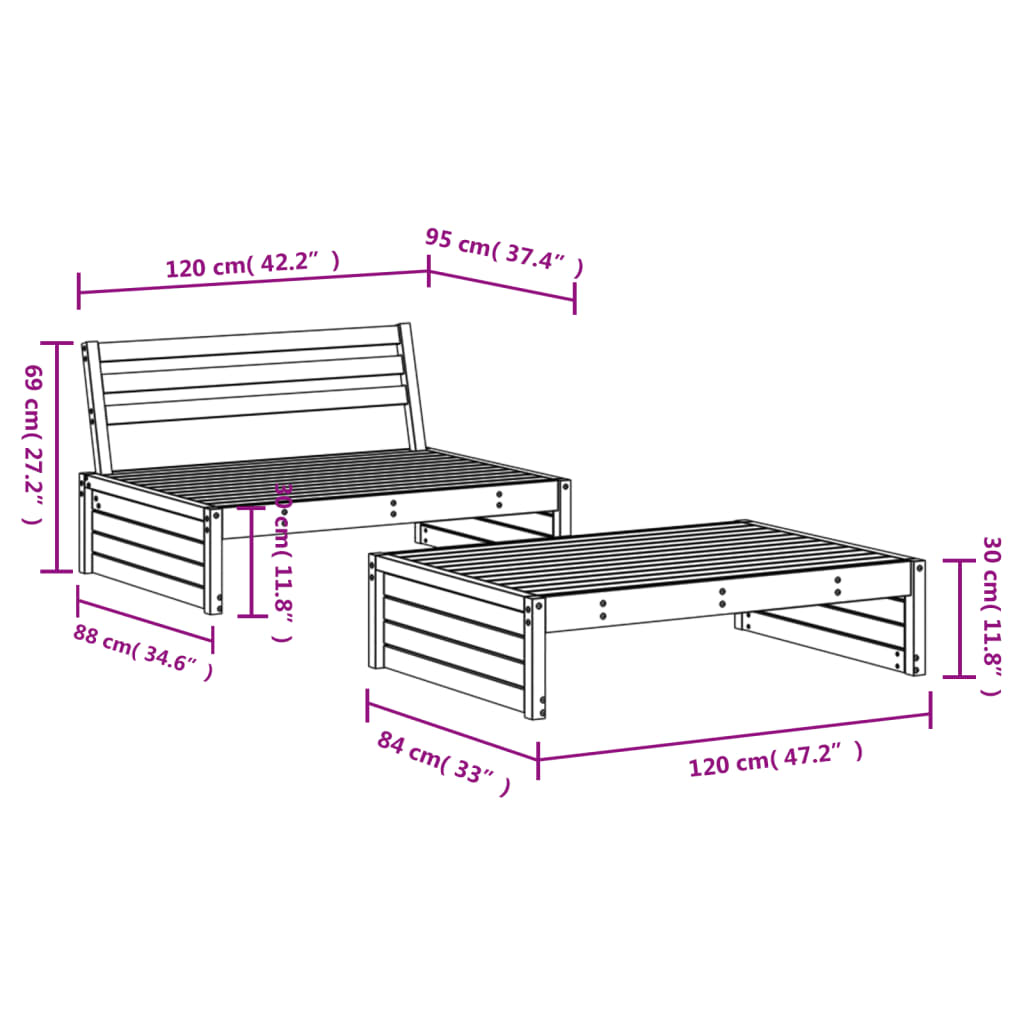 Set Mobilier Relaxare De Grădină, 2 Piese, Lemn De Pin Tratat