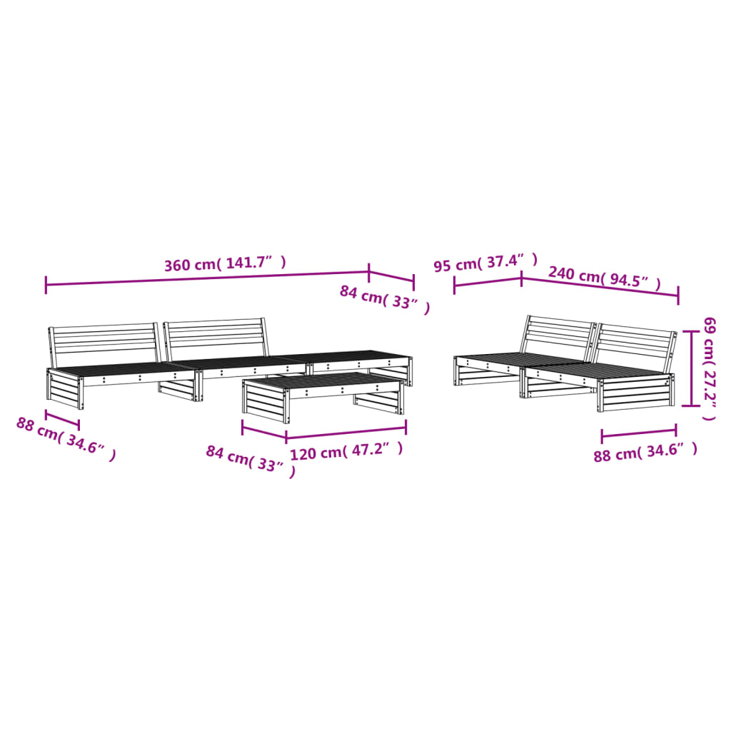 Set Mobilier Relaxare De Grădină, 6 Piese, Lemn De Pin Tratat