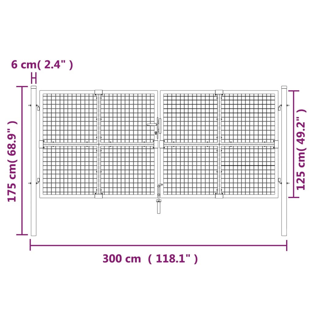 Poartă De Grădină Din Plasă Argintie 300X175 Cm Oțel Galvanizat