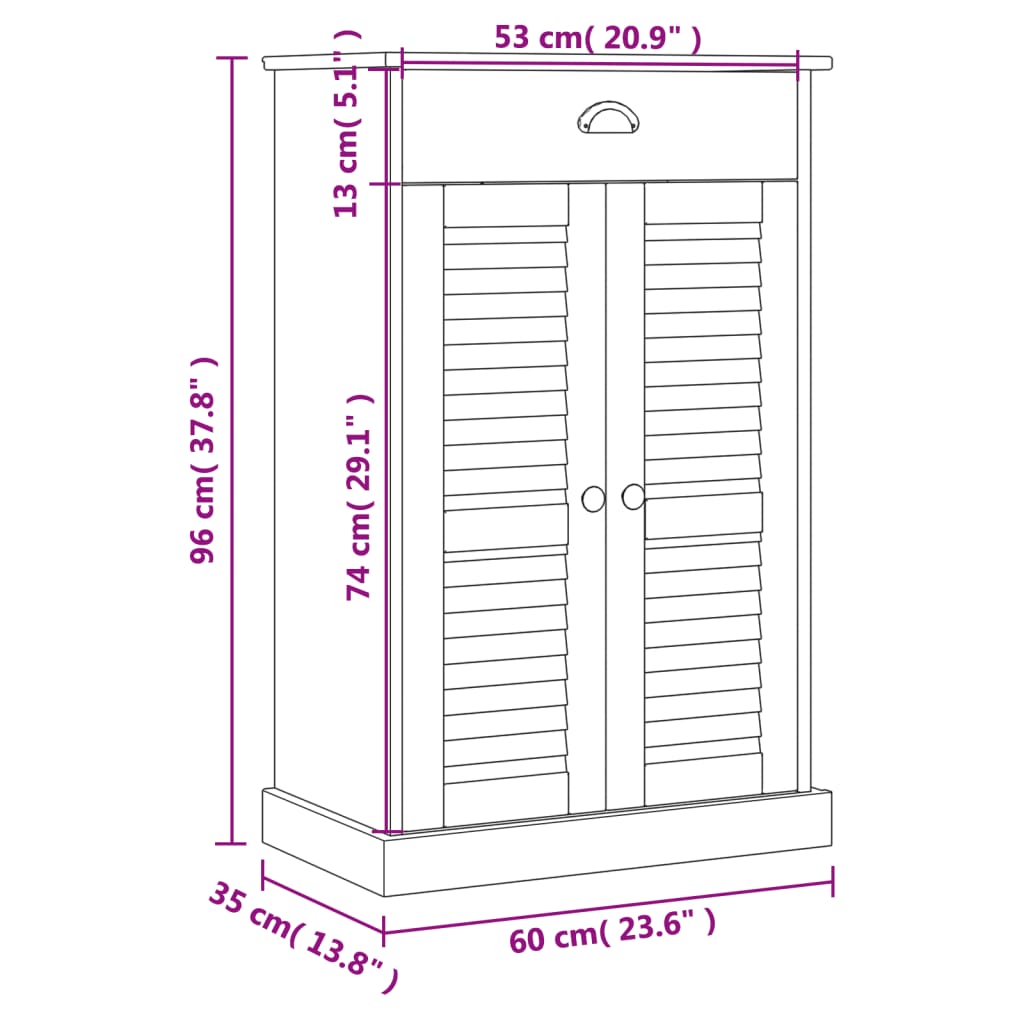 Dulap De Pantofi Vigo, 60X35X96 Cm, Lemn Masiv De Pin